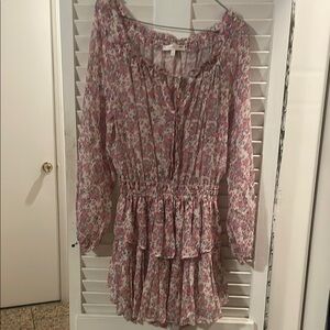 Pink and White Ruffled Tiered Blouse with 3/4 Sleeves